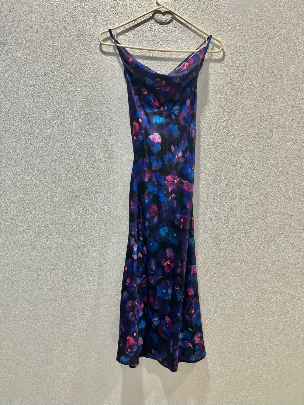 Iridescent Blue & Purple Floral Slip Midi Dress